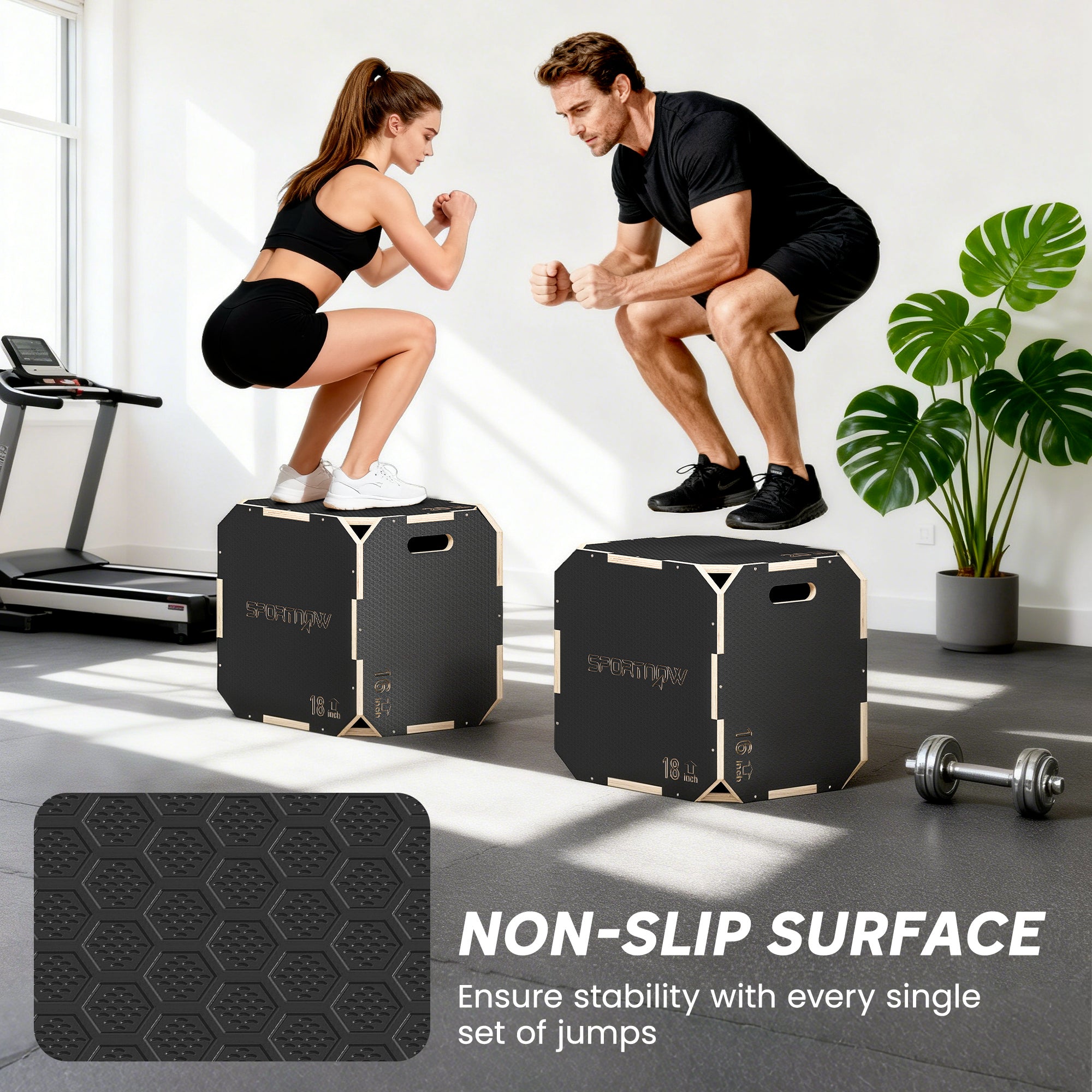 SPORTNOW Non-Slip Plyo Box, Corner-free Wooden Jump Box, 41 x 51 x 48 cm 