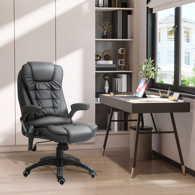 HOMCOM Executive Office Chair with Massage and Heat, High Back PU Leather Massage Office Chair with Adjustable Height, Black 