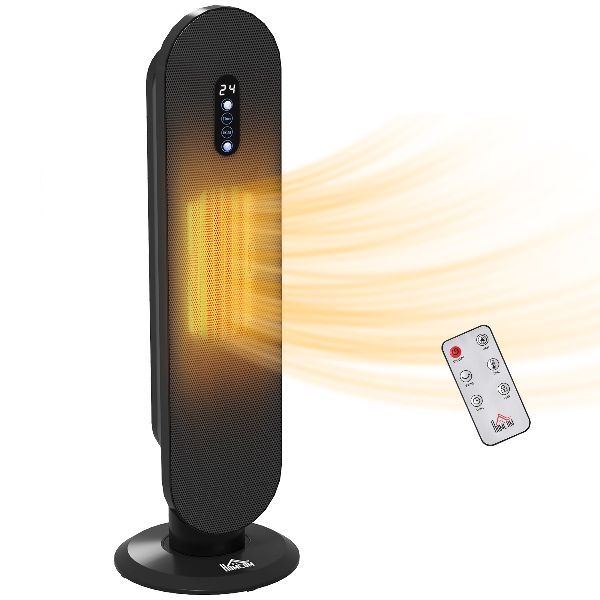 HOMCOM 45\'c2\'b0 Oscillating Ceramic Space Heater, with Remote - Black