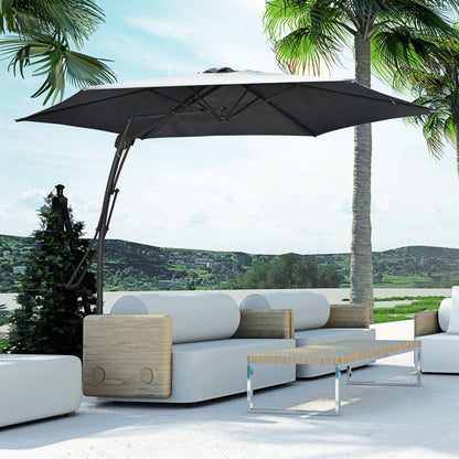 Outsunny 3m Cantilever Parasol with Easy Lever, Patio Umbrella with Crank Handle, Cross Base and 6 Metal Ribs, Outdoor Sun Shades for Garden, Grey 