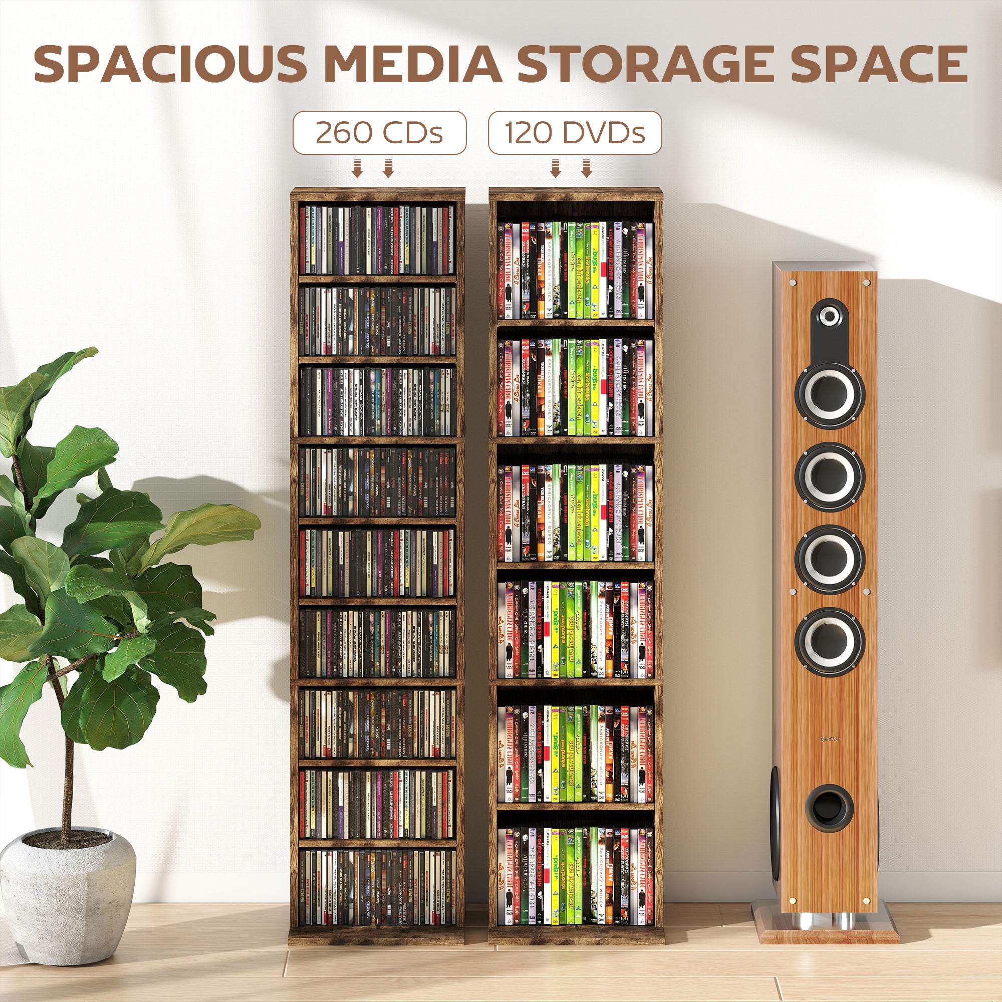 HOMCOM 260 Narrow CD Storage Unit - Rustic Brown 