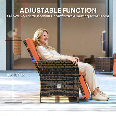 Outsunny 3 Pieces Rattan Bistro Set Balcony Furniture with Cushions, Storage Function - Orange 