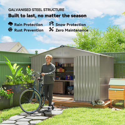 Outsunny Garden Storage Shed, Metal Outdoor Storage Shed House with Foundation Kit, Ventilation, Doors, 9 x 6FT, Grey 