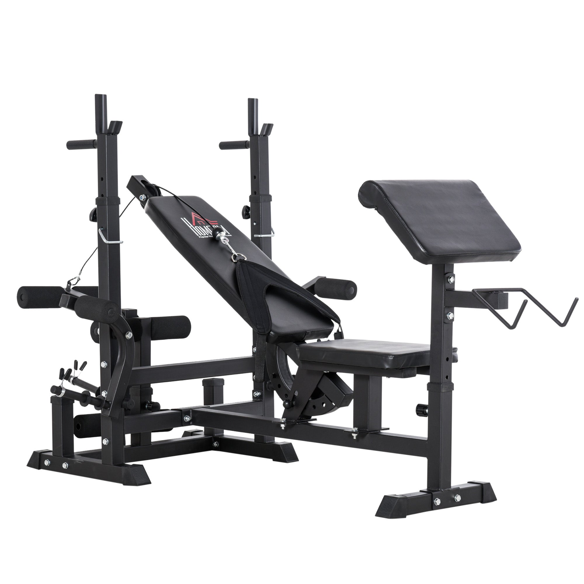 HOMCOM Multi-Exercise Full-Body Weight Rack with Bench Press, Leg Extension, Chest Fly Resistance Band & Preacher Curl 