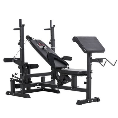 HOMCOM Multi-Exercise Full-Body Weight Rack with Bench Press, Leg Extension, Chest Fly Resistance Band & Preacher Curl 