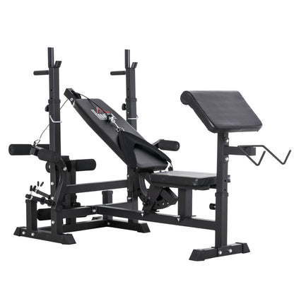 HOMCOM Multi-Exercise Full-Body Weight Rack with Bench Press, Leg Extension, Chest Fly Resistance Band & Preacher Curl 