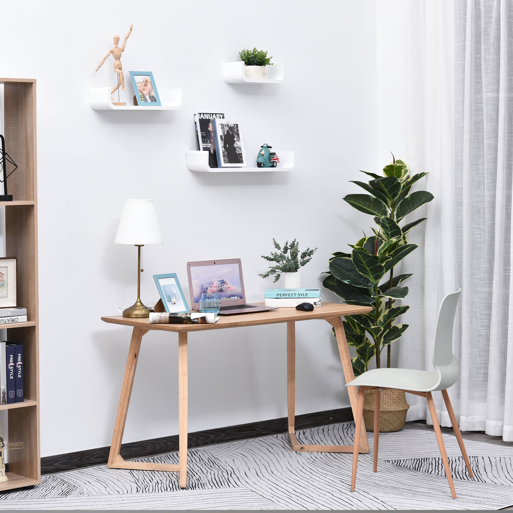 HOMCOM Floating Shelves, Set of 3 Wall Shelf, Shelves for Wall Invisible Mounting, Bedroom Living Room, White 