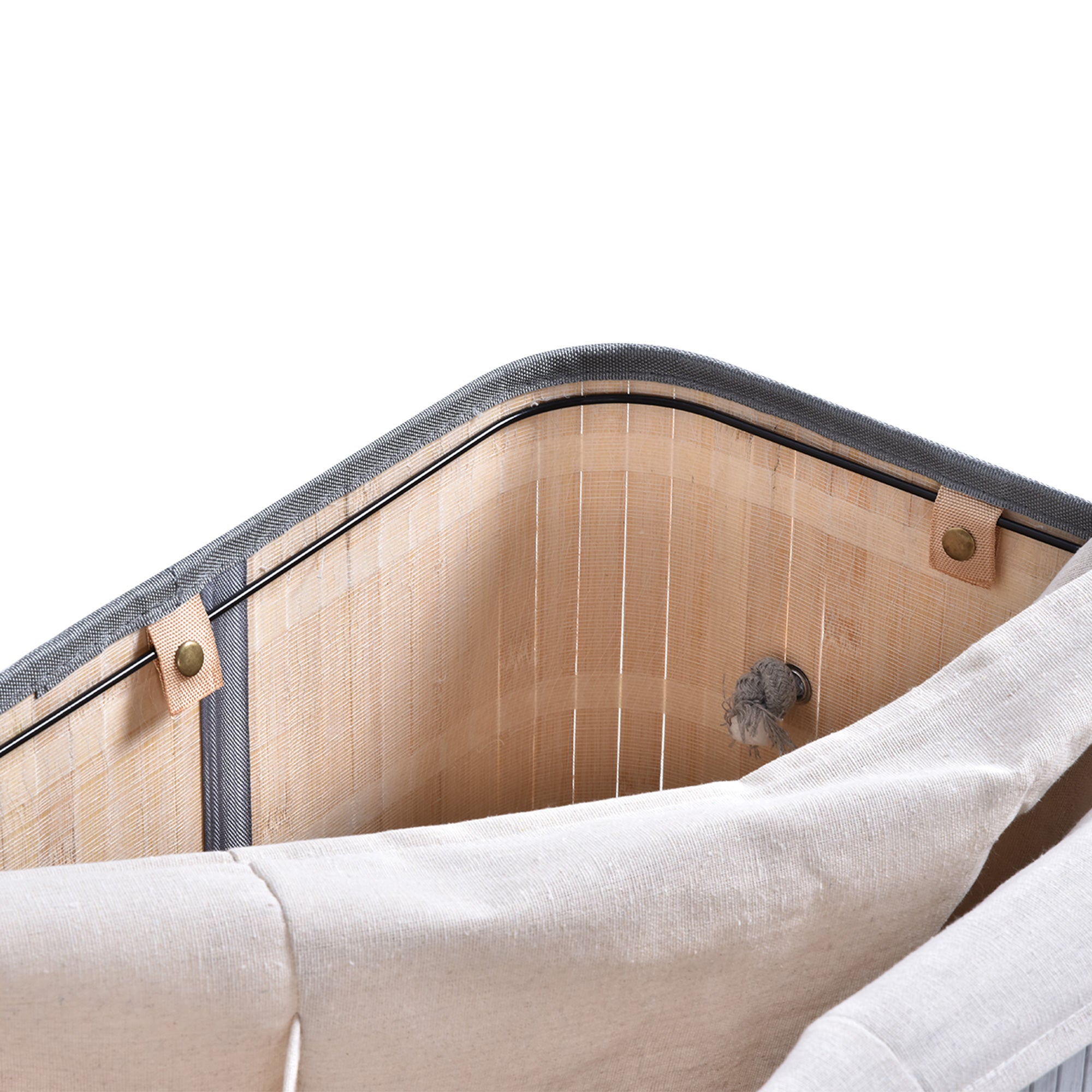 HOMCOM 100L Natural Wood Laundry Basket A Compartment w/Flip Lid Removable Lining Handles Board Base Foldable Durable Water-Resistant Dirty Clothes Storage Home Organisation Grey 