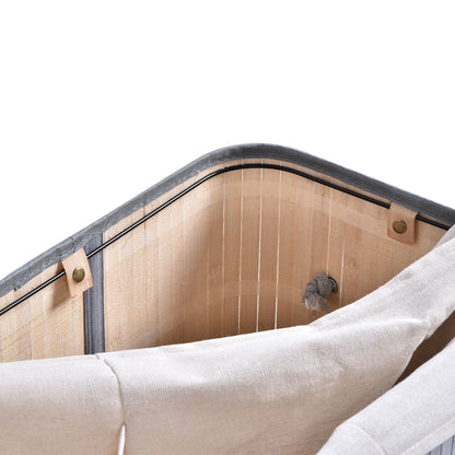 HOMCOM 100L Natural Wood Laundry Basket A Compartment w/Flip Lid Removable Lining Handles Board Base Foldable Durable Water-Resistant Dirty Clothes Storage Home Organisation Grey 