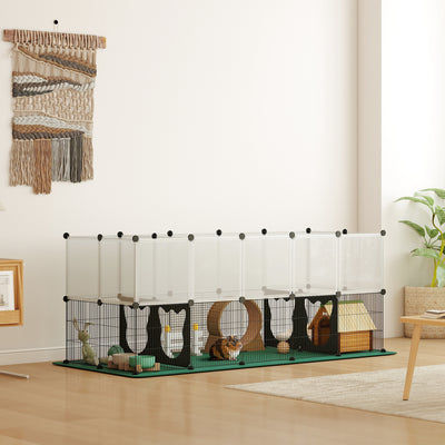 PawHut Pet Playpen with Waterproof Mat, DIY Small Animal Enclosure 34 Panels, Indoor/Outdoor Metal Pet Fence for Guinea Pigs 
