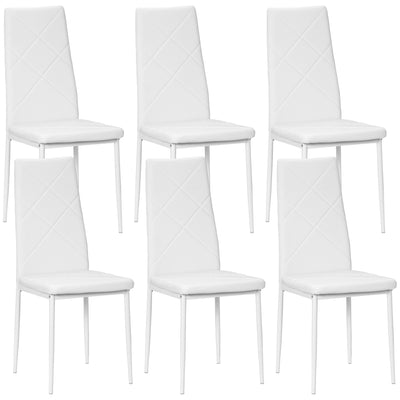 HOMCOM Set of 6 Faux Leather Dining Chairs - White 