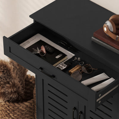 HOMCOM Shoe Cabinet with Louvered Doors, Modern Shoe Storage Cabinet with Drawer and Adjustable Shelves, Black 