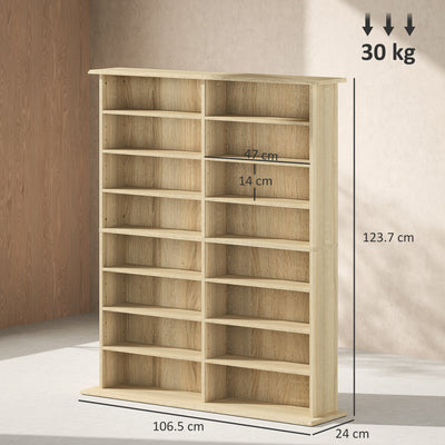 HOMCOM 16-Compartment Media Shelf - Nature Wood Finish 