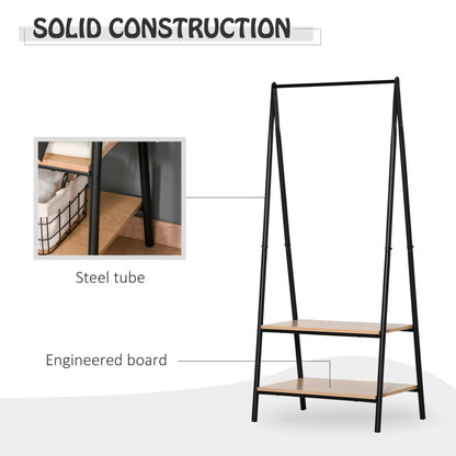 HOMCOM Clothes Rail, Freestanding Metal Clothes Rack with 2 Tier Storage Shelves for Bedroom and Entryway, 64 x 42.5 x 149 cm, Black Frame 