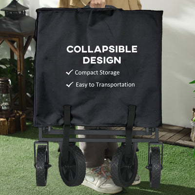 Outsunny Folding Steel Frame Garden Storage Cart, with Wheels and Handle - Black 