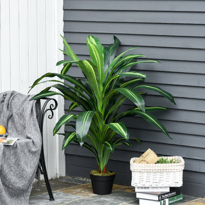 Outsunny 110cm/3.6FT Artificial Dracaena Tree Decorative Plant 40 Leaves with Nursery Pot, Fake Tropical Tree for Indoor Outdoor Décor 