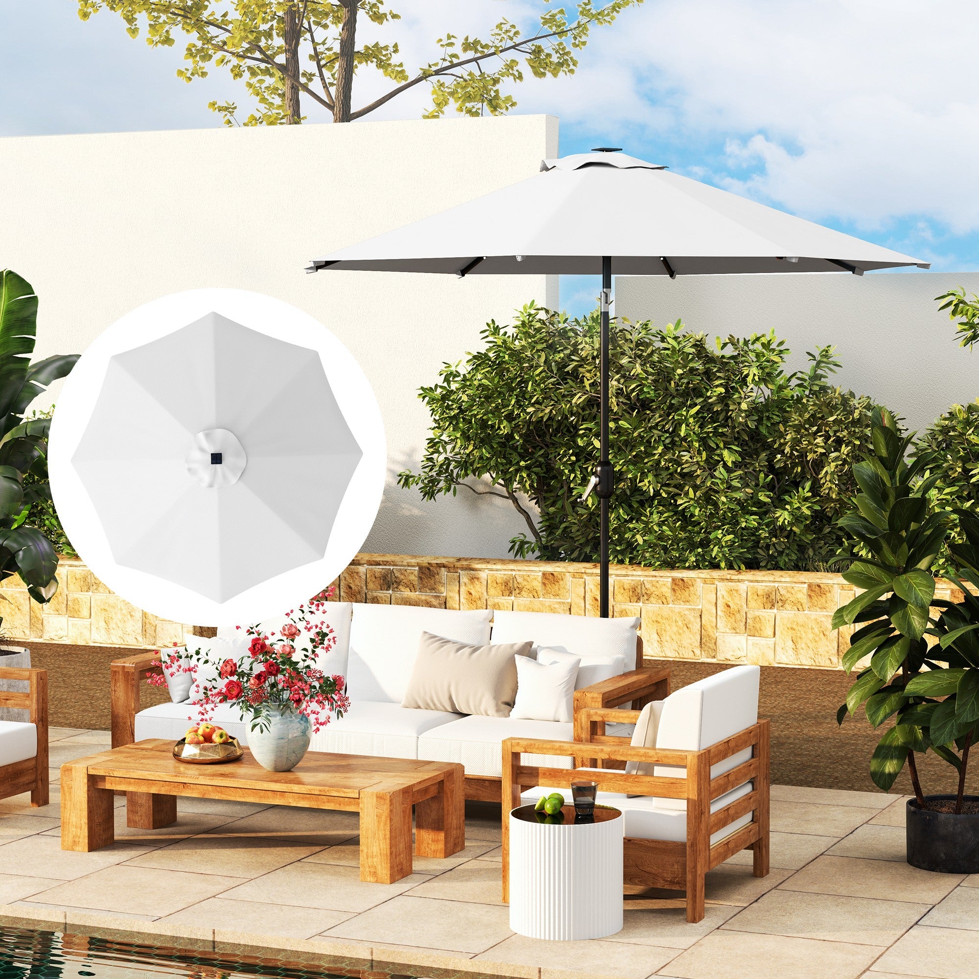 Outsunny 3 m Replacement Parasol Canopy with Top Vent, UPF 50+ Garden Parasol Replacement Canopy, 8 Rib Parasol Cover Replacement Fits Various Frames, Cream 
