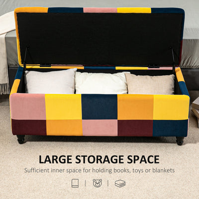 HOMCOM 114 x 47 x 47cm Velvet Storage Ottoman, Button-tufted Footstool Box, Toy Chest with Lid for Living Room, Bedroom, Multicoloured 
