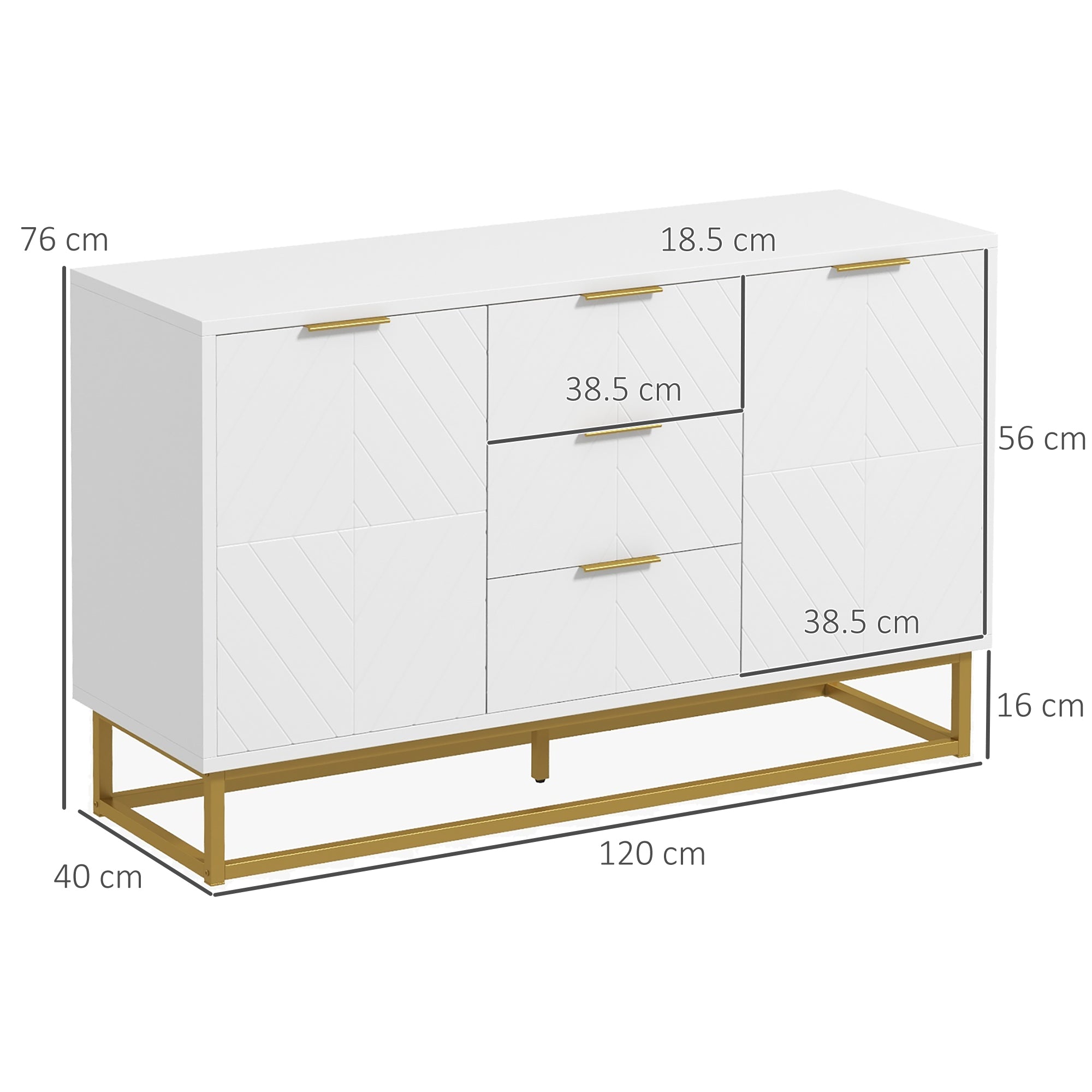 HOMCOM Modern Storage Cabinet Freestanding Cupboard with 3 Drawers for Dining Room, Living Room 