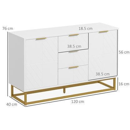 HOMCOM Modern Storage Cabinet Freestanding Cupboard with 3 Drawers for Dining Room, Living Room 