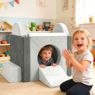 AIYAPLAY Kids Play Sofa, 12 Pieces Foam Modular Soft Play Set for Playroom, Children Convertible Sofa for Boys and Girls, Grey 