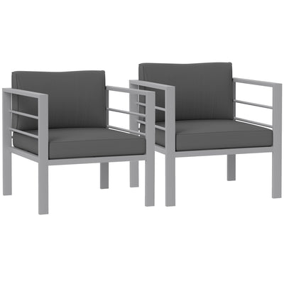 Outsunny Garden Sofa Set of 2, All-Weather Garden Sofa Set with Removable Cushions, Metal Frame Outdoor Furniture for Balcony, Charcoal Grey 