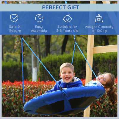 HOMCOM Kid Nest Swing Seat Saucer Tree Swing 40 Inch/100cm for Outdoor Indoor Blue 