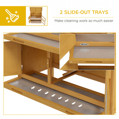 PawHut Double Decker Rabbit Hutch 2 Tier Guinea Pig House Pet Cage Outdoor with Sliding-out Tray, 100 x 47 x 91cm, Yellow 