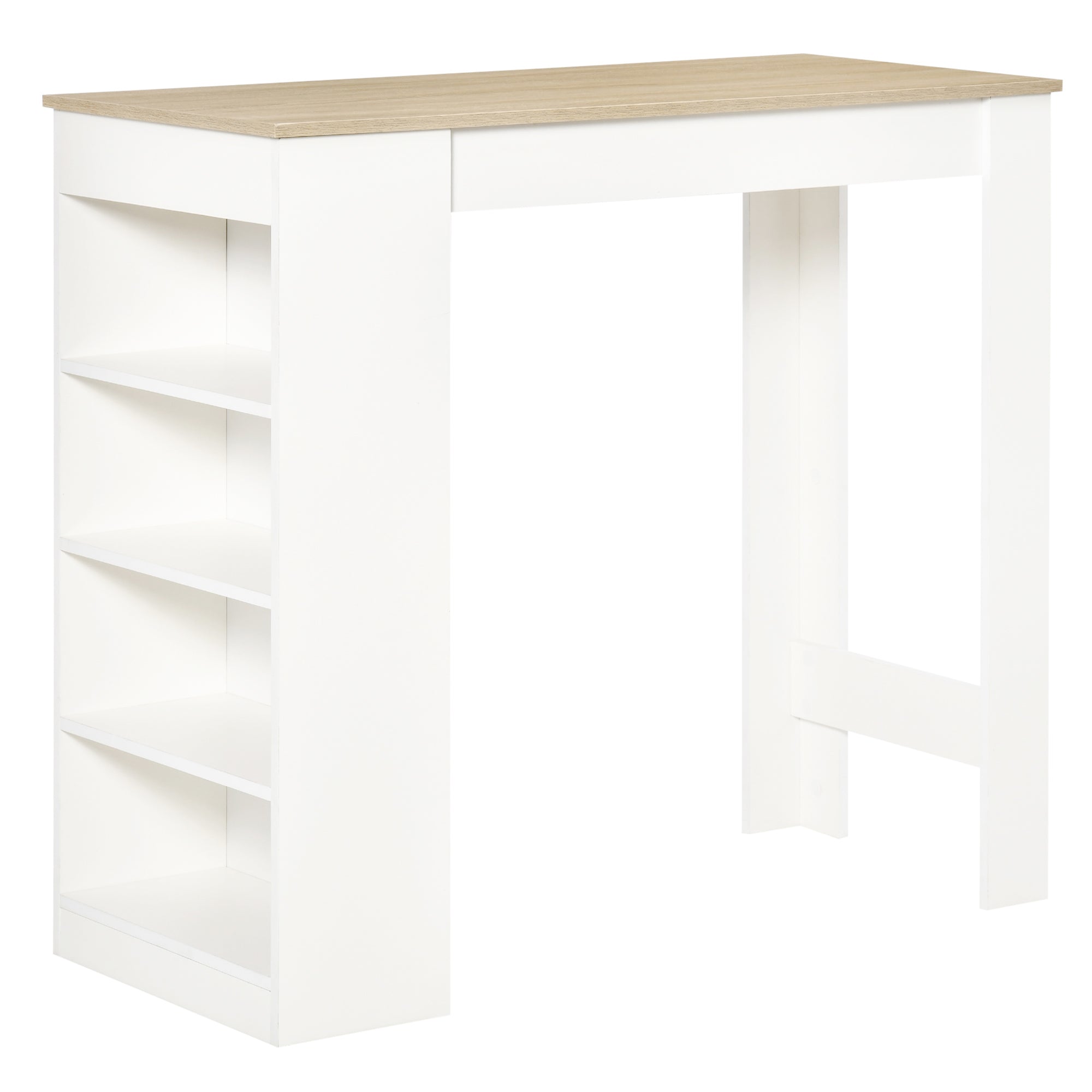 HOMCOM Bar Table, Dining Table with 4-Tier Storage Shelf for Breakfast Bar, Kitchen, Dining Room, Living Room, Natural 
