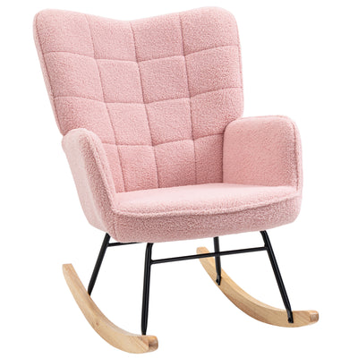HOMCOM Soft Fleecey Rocking Wingback Chair - Pink 