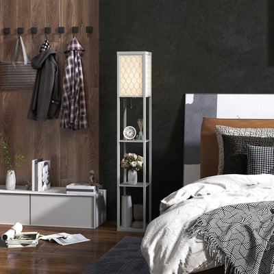 HOMCOM Three-Shelf Standing Lamp - Grey/White 