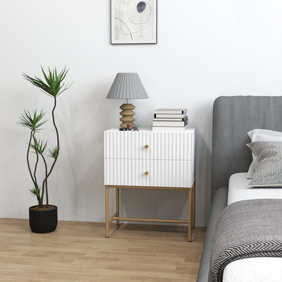 HOMCOM Elegant Two-Drawer Bedside Table - White 