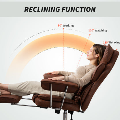 HOMCOM Leathaire Reclining Office Chair with Lumbar Support Pillow - Dark Brown