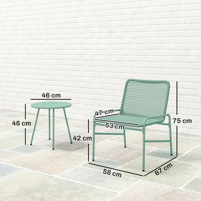 Outsunny 3 Piece Rattan Bistro Set, Outdoor Garden Furniture Set with 2 Chairs, Round Coffee Table for Patio, Balcony, Green 
