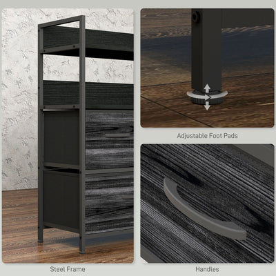 HOMCOM Rustic Chest of Five Fabric Drawers - Black 