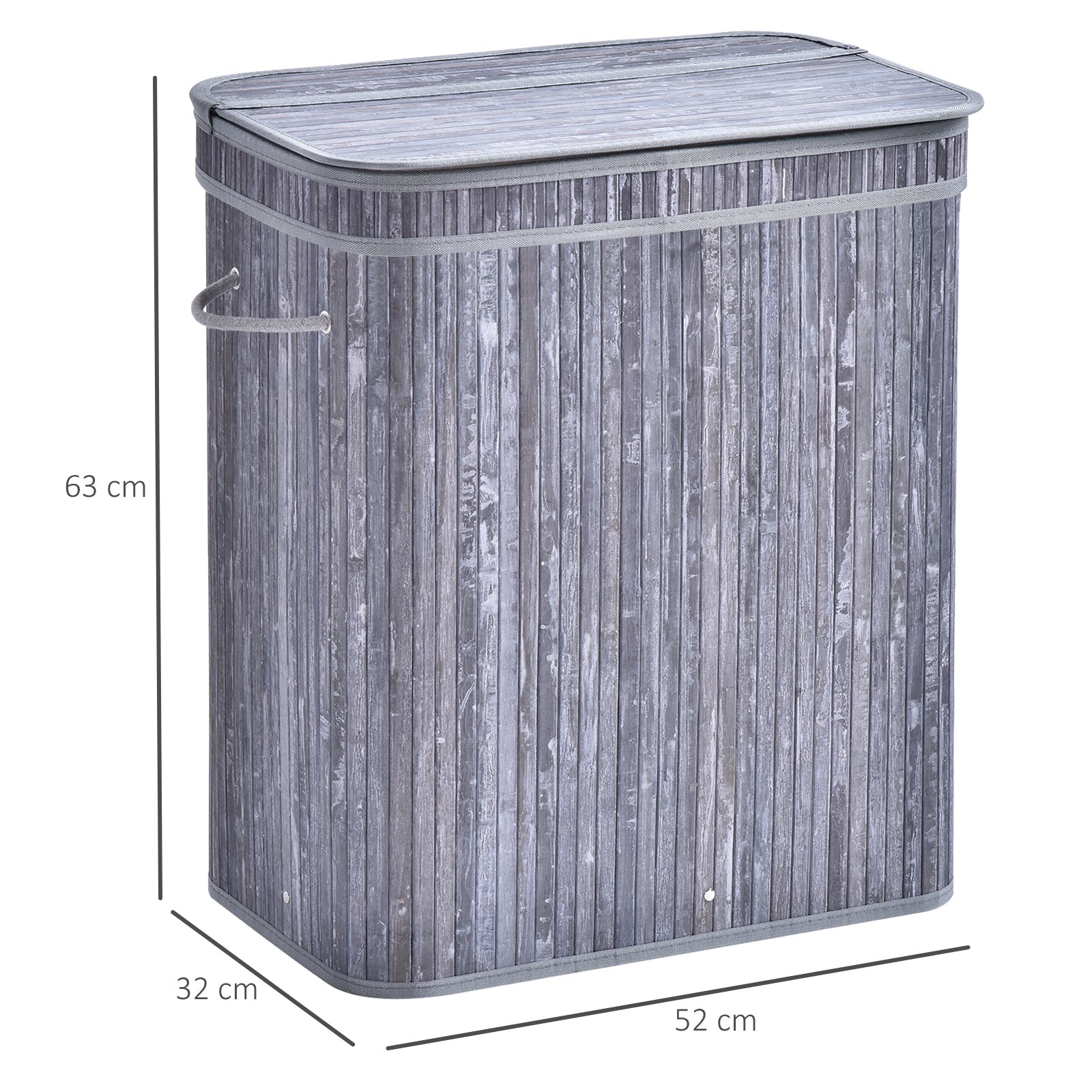 HOMCOM 100L Wooden Laundry Basket w/ Split Compartment Lid Removable Lining Handles Air Holes Ventilation Foldable Durable Water-Resistant Dirty Clothes Storage Home Organisation Grey 