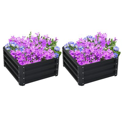 Outsunny Set of Two 60 x 60cm Steel Planter Boxes - Grey 