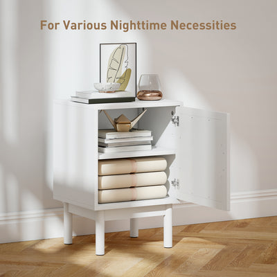 HOMCOM Rattan Bedside Table for Bedroom - White 