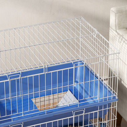 PawHut Double Tier Small Animal Cage Rabbit Chinchillas Cage w/ Ramp Food Dish Water Bottle Deep Trays Pet Home 72 x 44 x 67 cm 