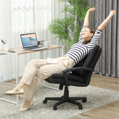 HOMCOM Linen-Look Padded Office Chair - Black 