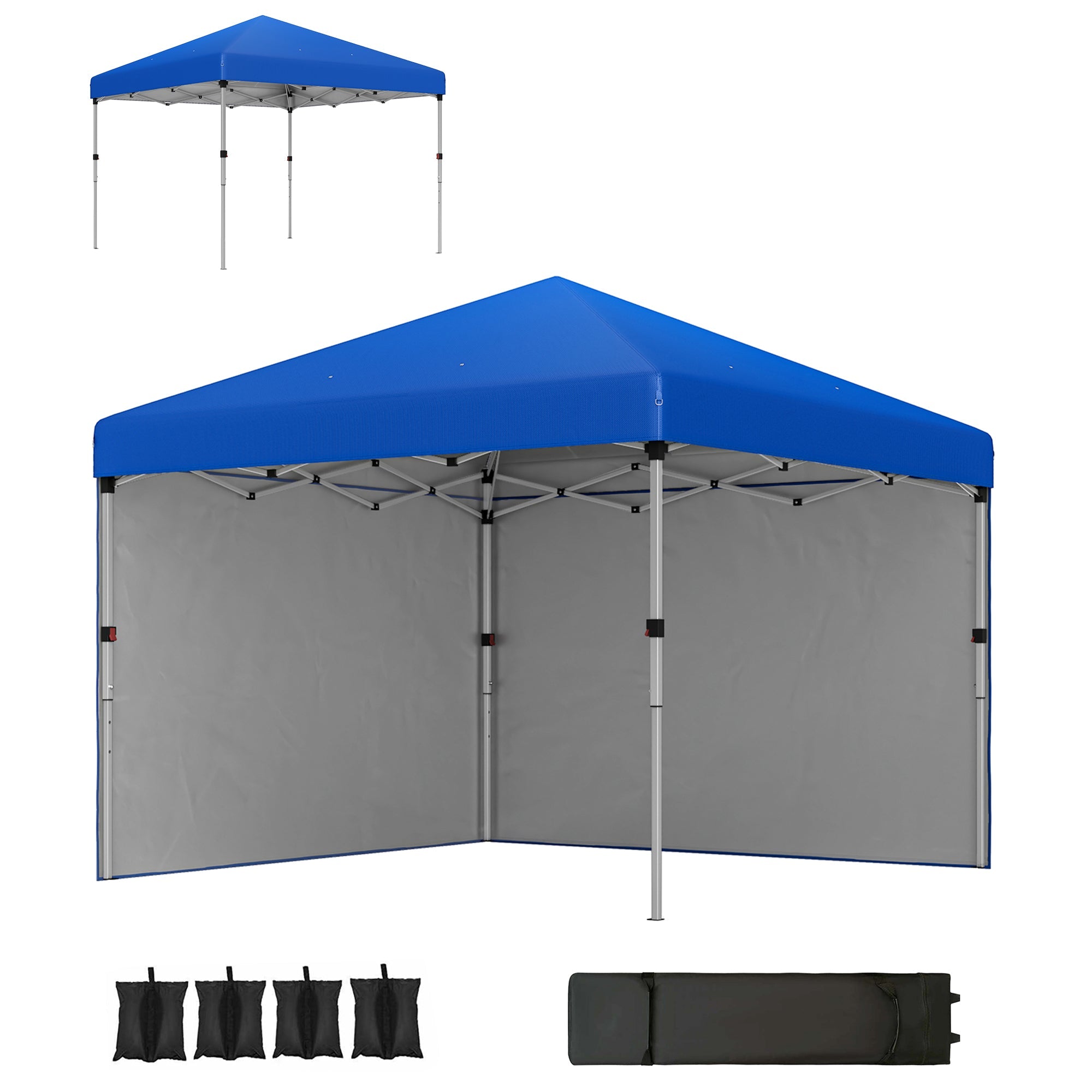 Outsunny 3 x 3 (M) Pop Up Gazebo, UPF 30+ with 2 Sidewalls, Leg Weight Bags and Wheeled Bag, Height Adjustable Party Tent Event Shelter for Garden, Patio, Blue 