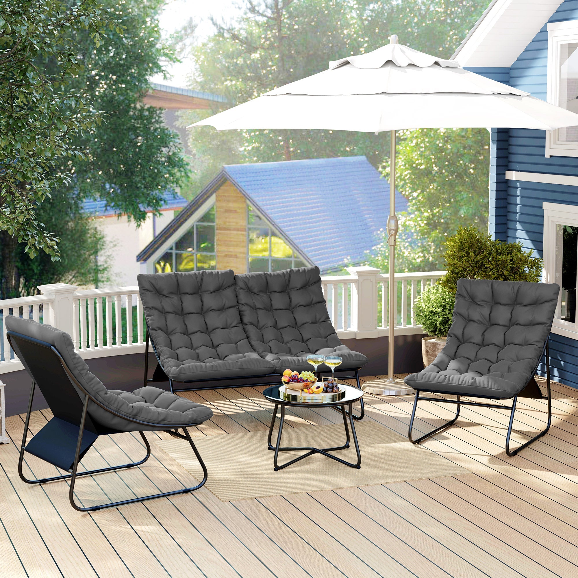 Outsunny Four-Piece Curved Seat Garden Sofa Set - Grey/Black 