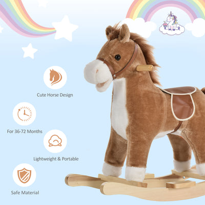 HOMCOM Kids Plush Rocking Horse w/ Sound Moving Mouth Wagging Tail Children Rocker Ride On Toy Gift 3-6 Years Brown 