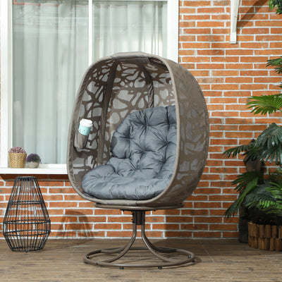 Outsunny Swivel Egg Chair with Cushions, Foldable Basket Seat and Metal Frame, Indoor Outdoor Lounge Chair for Balcony, Patio and Living Room, Grey 