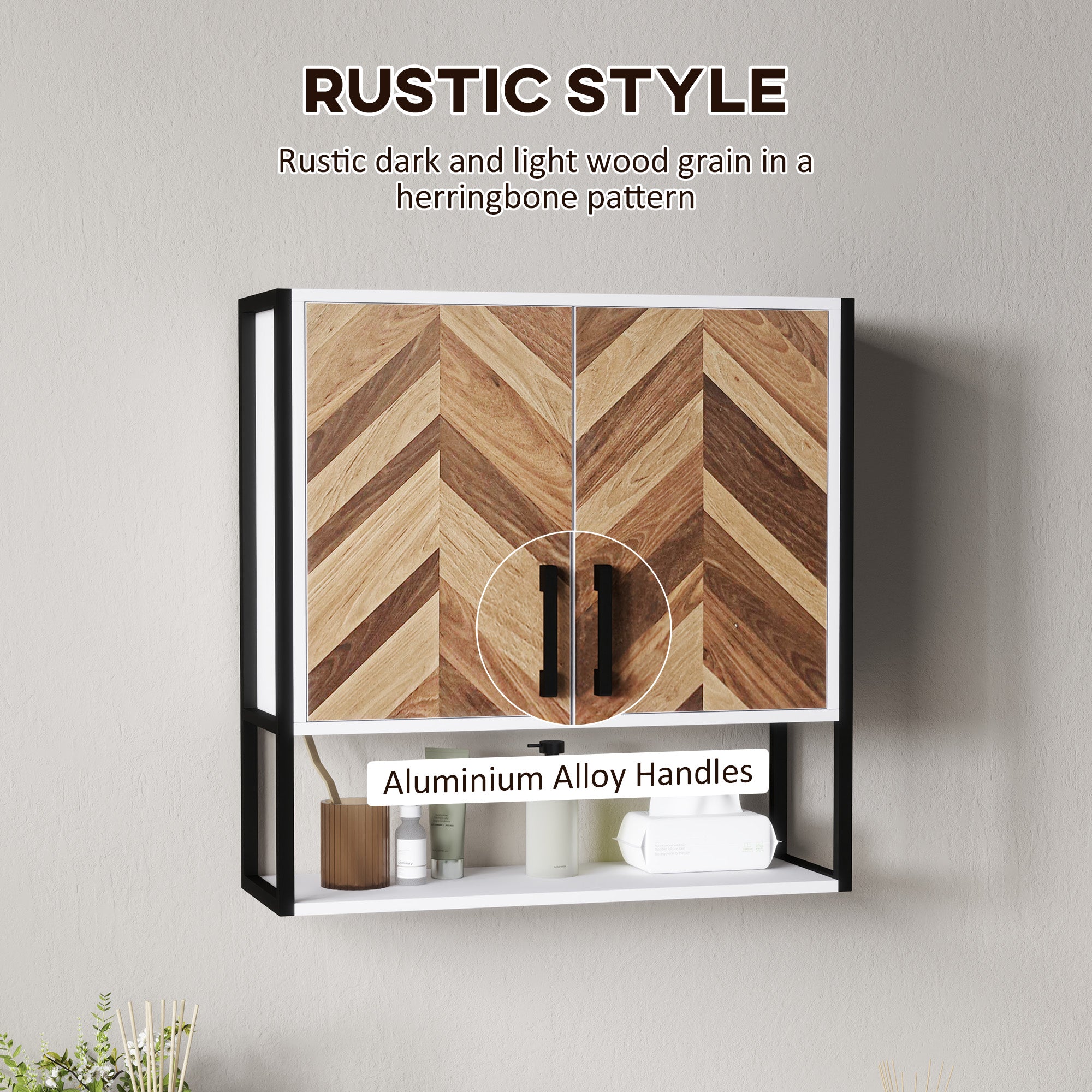 HOMCOM Bathroom Cabinet Wall Mounted, Bathroom Wall Cabinet Medicine Cabinet with 2 Doors, Adjustable Shelf, Walnut 