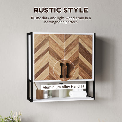 HOMCOM Bathroom Cabinet Wall Mounted, Bathroom Wall Cabinet Medicine Cabinet with 2 Doors, Adjustable Shelf, Walnut 