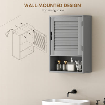 HOMCOM Bathroom Cabinet, Wall Mounted Storage Cabinet with Adjustable Shelves, 40 x 20 x 60 cm, Grey 