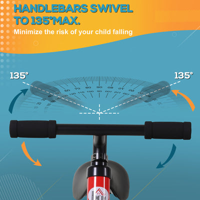 HOMCOM 11 Inch Kids Balance Bike Training Pedal Bicycle W/ Removable Stabilizers EVA Tyres Adjustable Seat Height 2 to 5 Years Gift for Boys Girls Red 