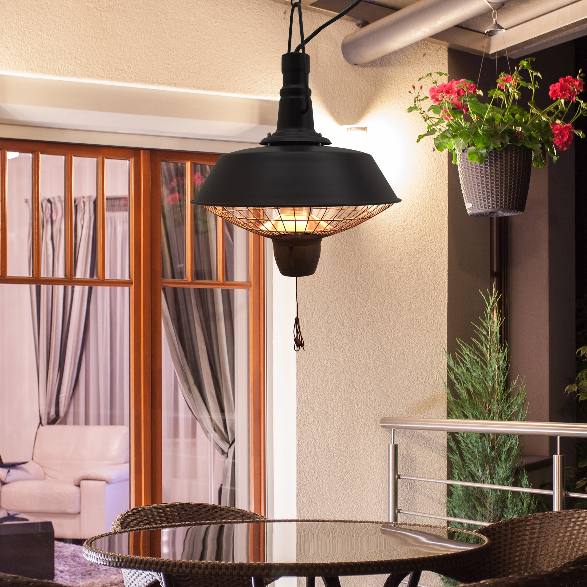 Outsunny 2100W Outdoor Ceiling Mounted Halogen Electric Heater Hanging Patio Garden Warmer Light - Black 