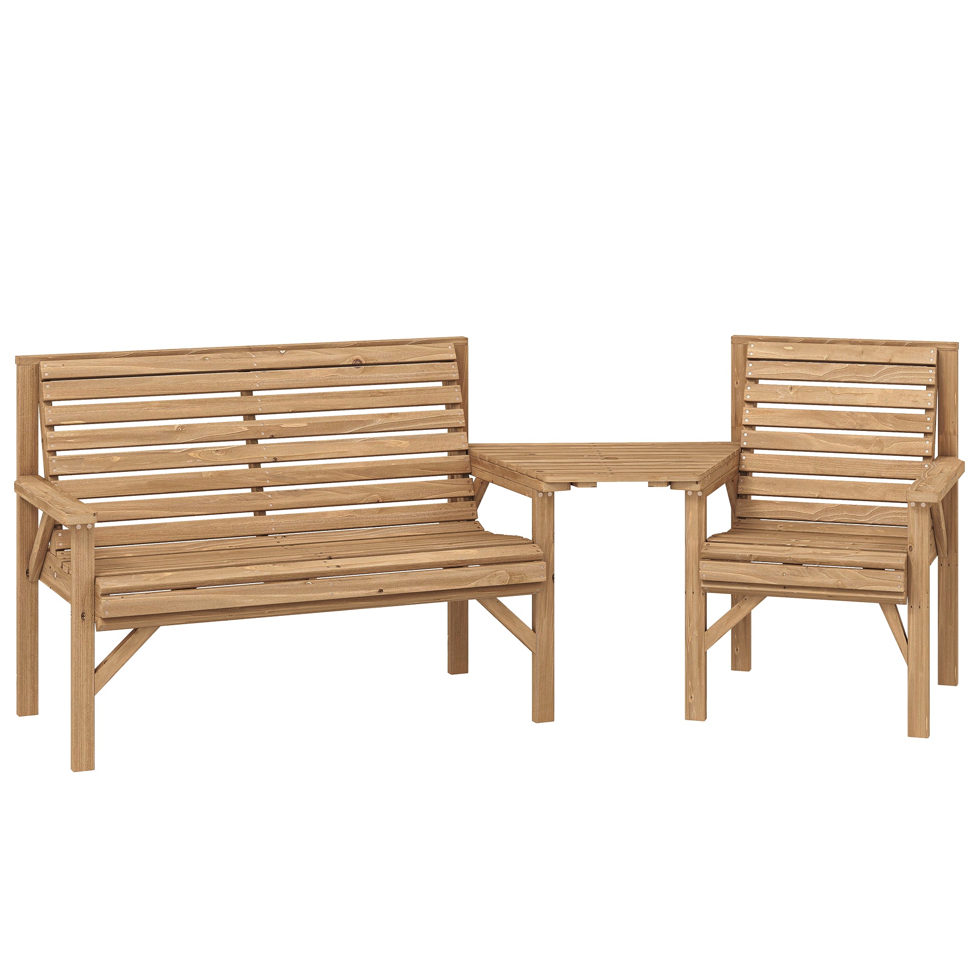 Outsunny Wooden Garden Furniture Set , 1 Chair, 1 Bench and Detachable Table, Natural Wood Finish 